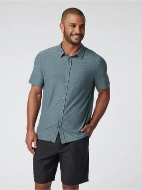 Men's Vuori Strato Short Sleeve Button-Down Shirt - Heather Blue